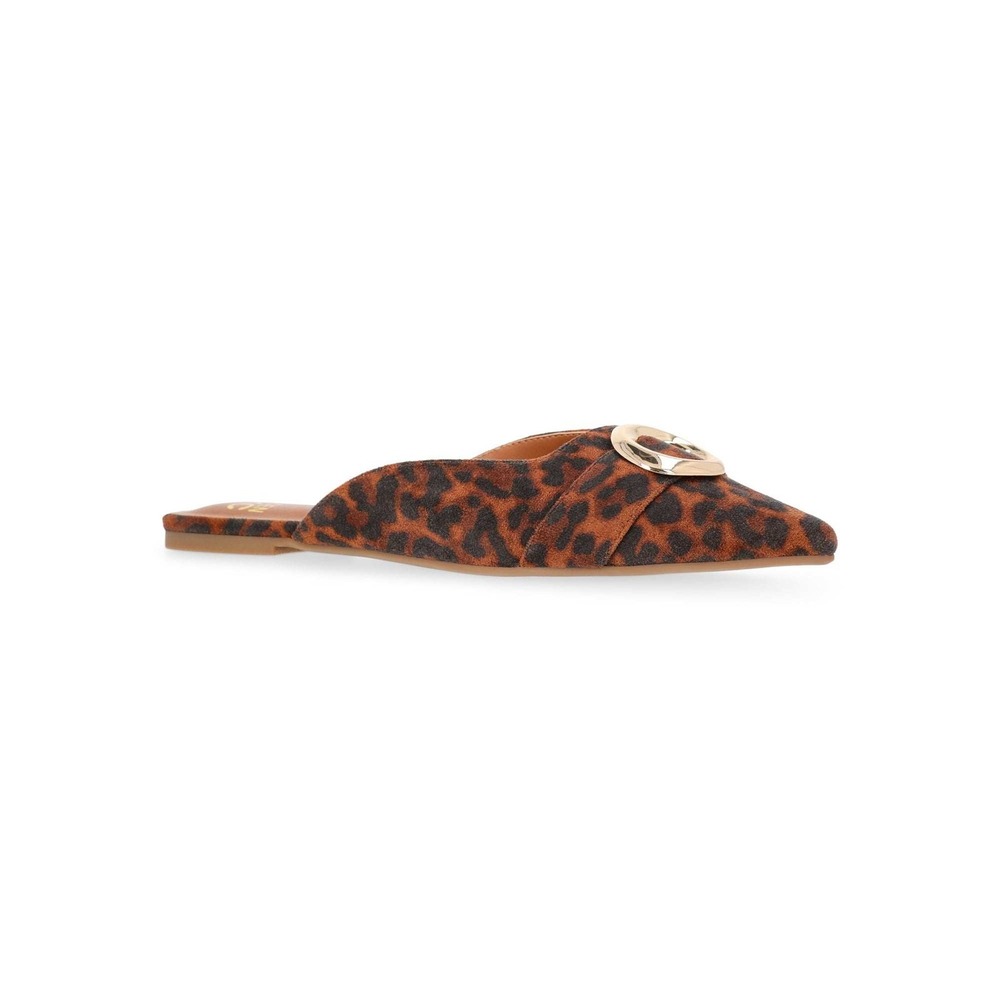 Madden NYC Leopard Print Pointed Toe Mule Slip On Shoes Gold Buckle Size 10